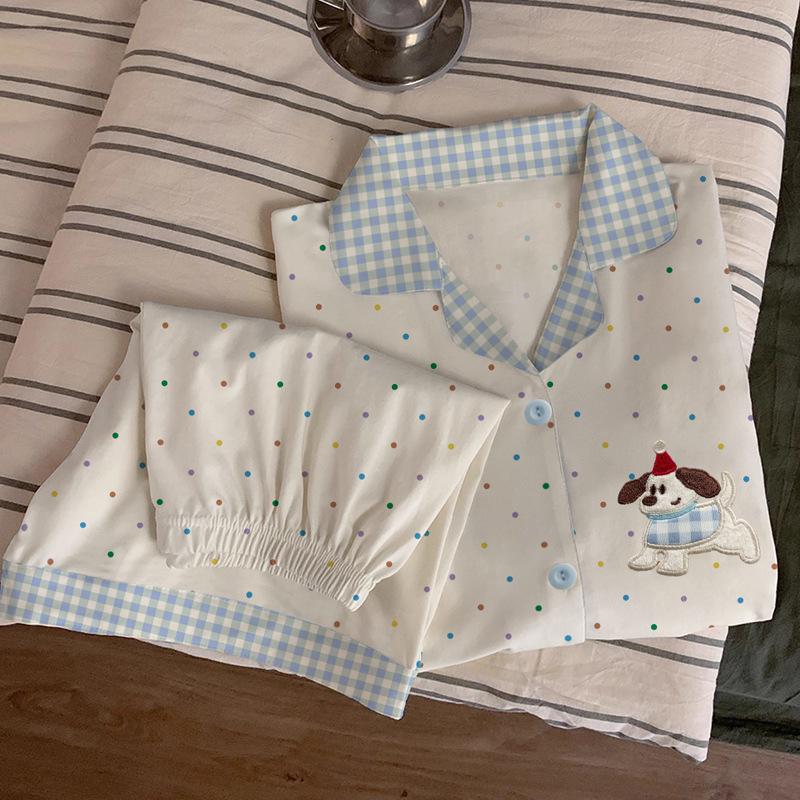 Damen Pyjama-Set im koreanischen Stil mit Cartoon-Polka-Dots – Kurzarm und Shorts, leichte Sommer-Homewear
