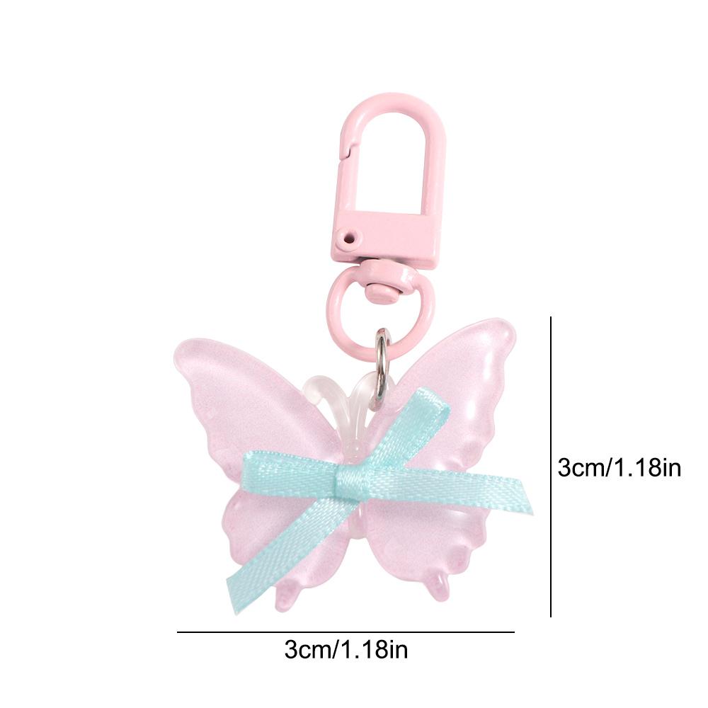Cute Jelly Butterfly Pendant Sweet Ribbon Bow Keyring Creative Butterfly Keychain  Car Key Pendant