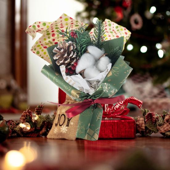 Mini vánoční kytice Umělé jehličí Borovice Šiška Bavlněná květina Ruční kytice Ornament Roztomilé stolní ozdoby Dekorace na vánoční stromeček