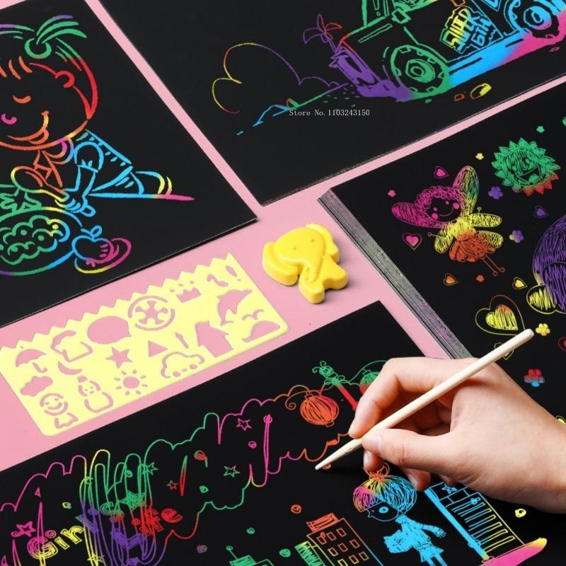 50sheet Thickened Scratching Paper Set A4/16k Color Graffiti Paper Children's Handmade Art Creative Drawing Art Drawing Supplies