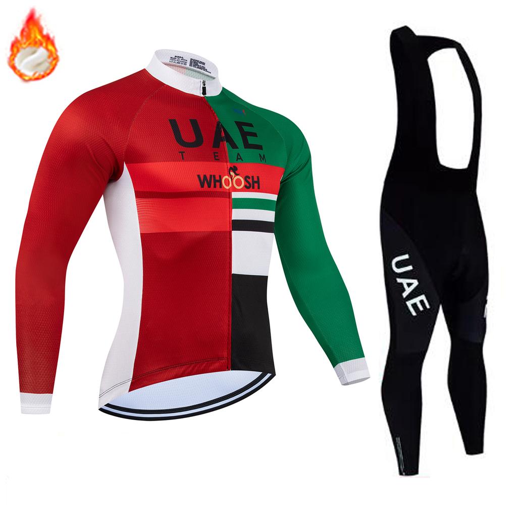 Team UAE Winter Long Sleeve Thermal Fleece Cycling Jersey Set Bib Pants Ropa Ciclismo Bicycle Clothing MTB Bike Jersey Uniform