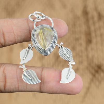 Natural Golden Rutile Gemstone Pendant 925 Sterling Silver Jewelry For Women