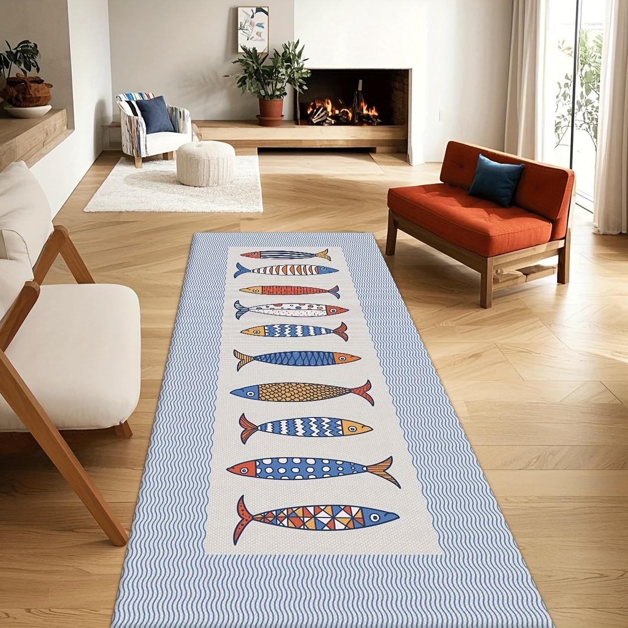 

Fish Pattern Carpet Rug Home Decoration Scandinavian Modern Boho Runner Floor Mat Living Room Blue Grey Navy Geometric 40X120CM