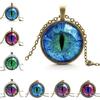 Vintage Jewelry Cat Eye Pendant Necklace Charm Rhinestone Chain Ethnic Necklace