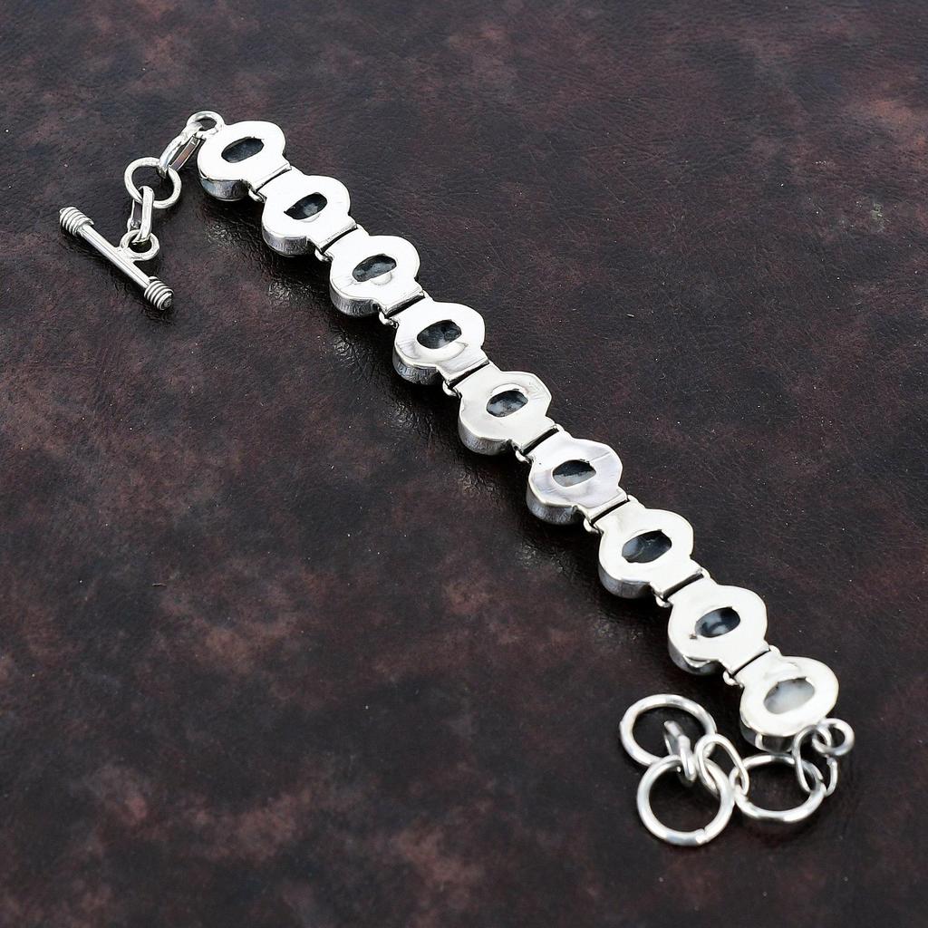 White Buffalo Turquoise Bracelet Natural Gemstone Bracelet 925 Sterling Silver Bracelet Adjustable Chain Bracelet Handmade Elegant Bracelet