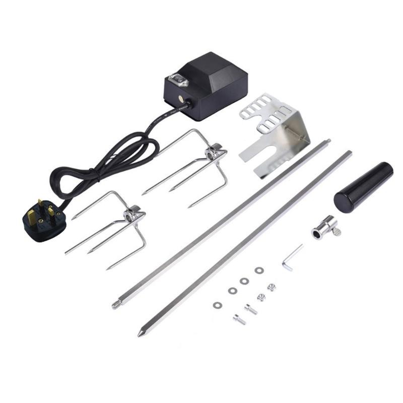 Elektrikli Motorlu Barbekü Braketi ile Evrensel Otomatik Izgara Döner Şişi Kiti Kavurucu Şiş Şaft Et Çatalı Tam Tutucular T