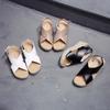European and American foreign trade large size fashion summer sandals round head lightweight Velcro rubber sole hemp rope sole cross sandals