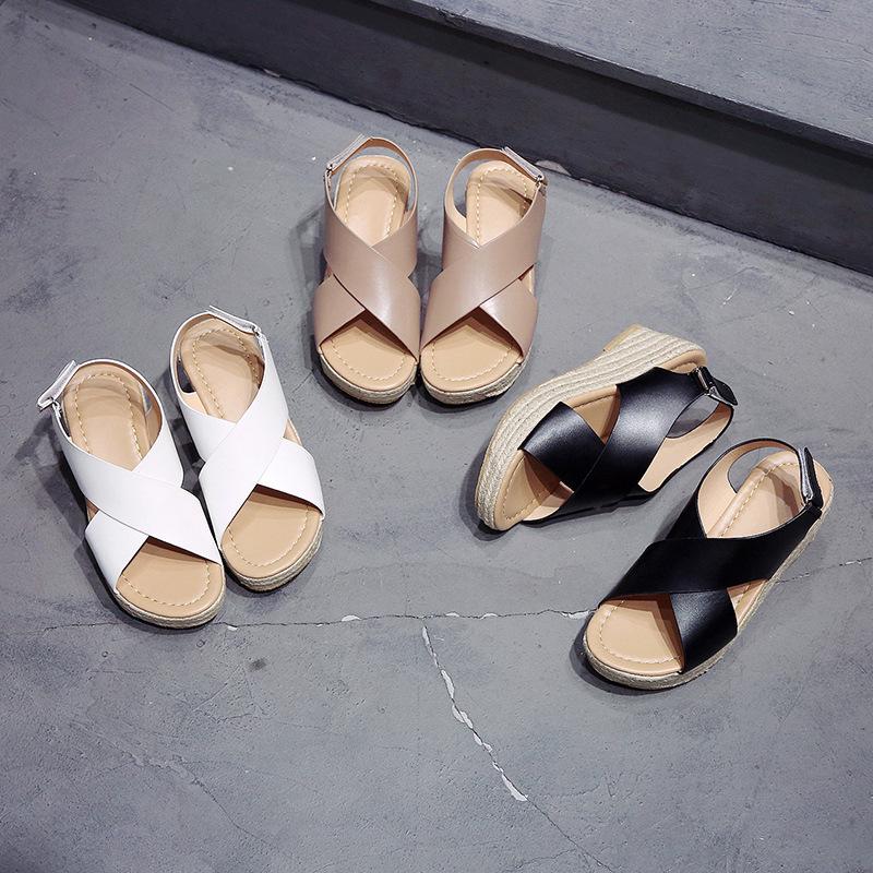 European and American foreign trade large size fashion summer sandals round head lightweight Velcro rubber sole hemp rope sole cross sandals