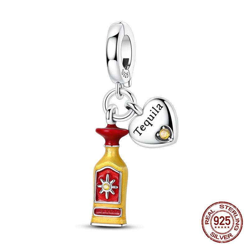 100% Plata De Leyoriginal Foreign Wine Series Red Wine Whiskey Champagne Charms Fit Bracelet Diy Jewelry Making Women Gift