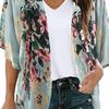 Women Beach Shirt Flower Print Thin Soft Short Sleeve Open Stitch Loose Breathable Sun Protection Anti-UV Lady Beach Cover-up