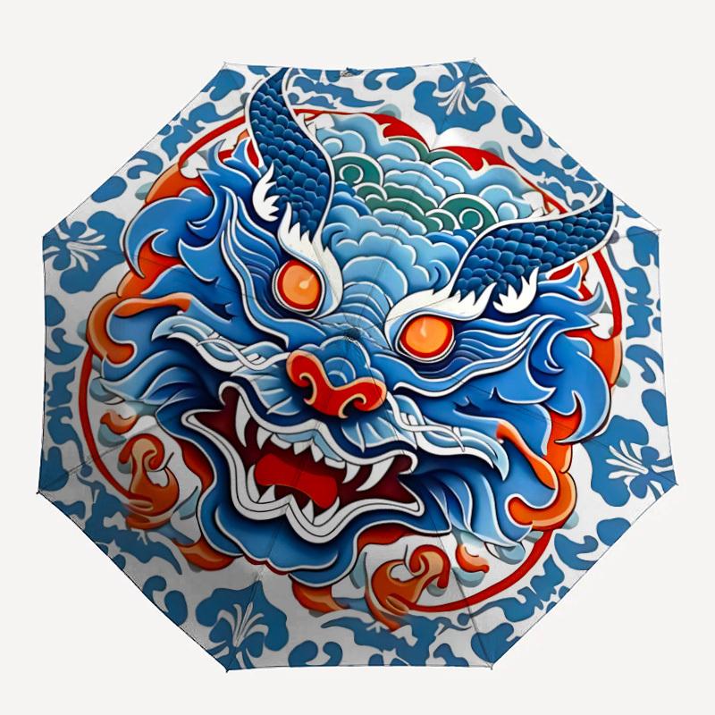 1pc Dragon Waves Automatic Open/close Folding Compact Umbrella, 8-Rib Sturdy Canopy, Lightweight Portable, Everyday Use, Gift, Outdoor Umbrella, Trave