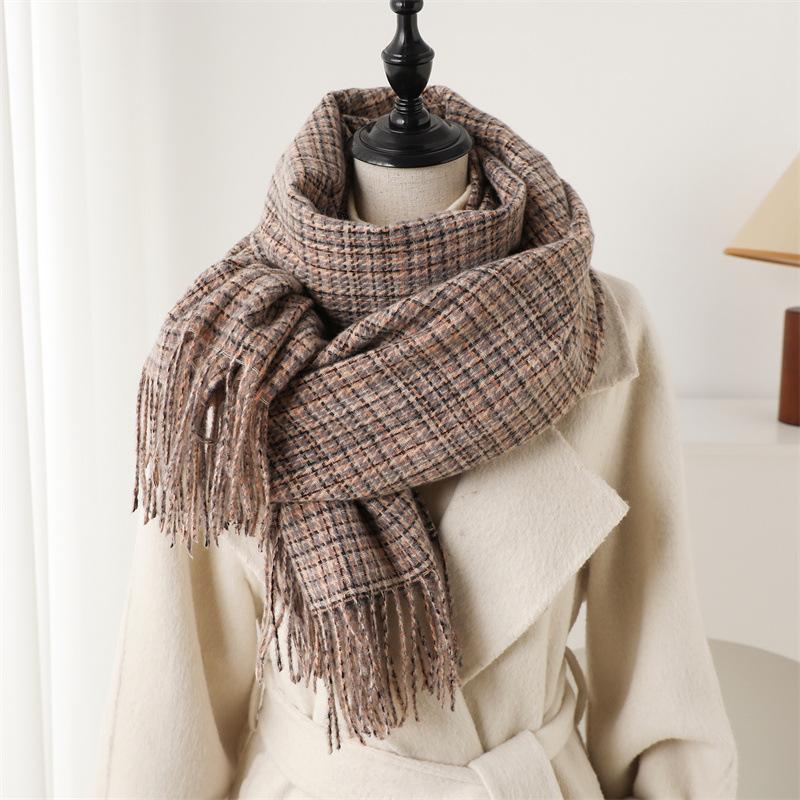 Stripe Plaid Winter Women Scarf Imitation Cashmere Blanket Thick Warm Pashmina Shawl Wraps Tassel Poncho Stoles Echarpe