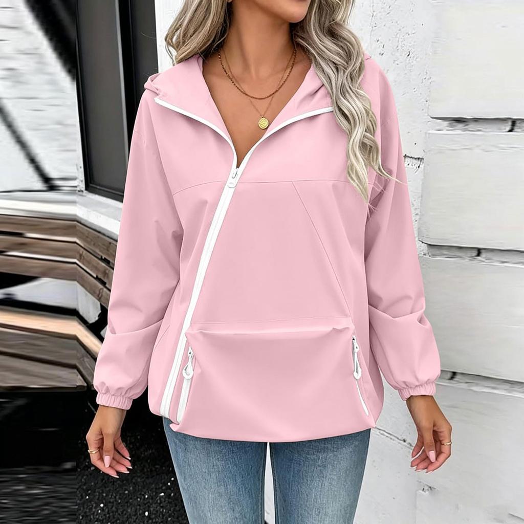 Women's Casual Hooded Zip Up Jacket with Pockets