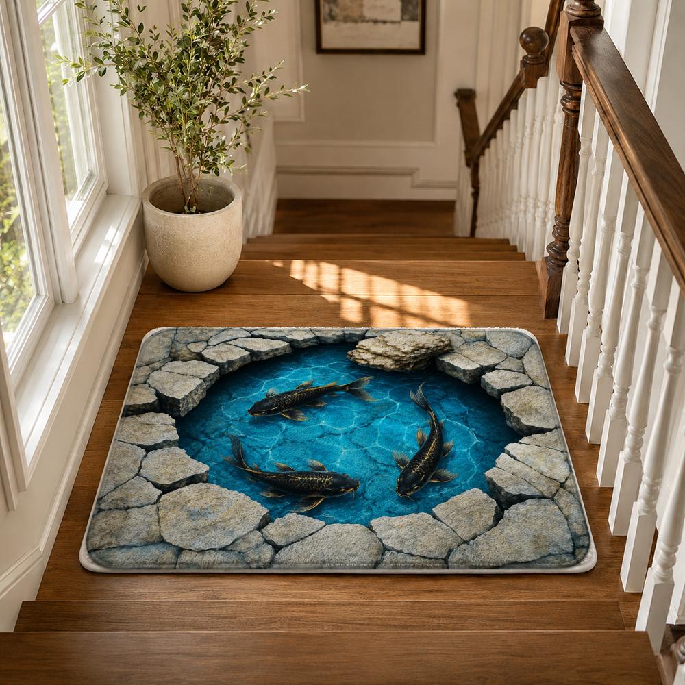 Mystic Koi Pond Floor Mat Flannel Rug Non Slip Absorbent Soft Washable for Entryway Hallway Bathroom Kitchen Decor