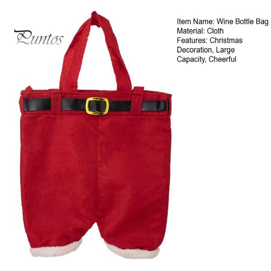 Christmas Party Favor Bags Santa Pants Shaped Candy Bag, Large Wine Bottle Holder with Festive Fabric Decorations Handle, Holiday Treat Tote