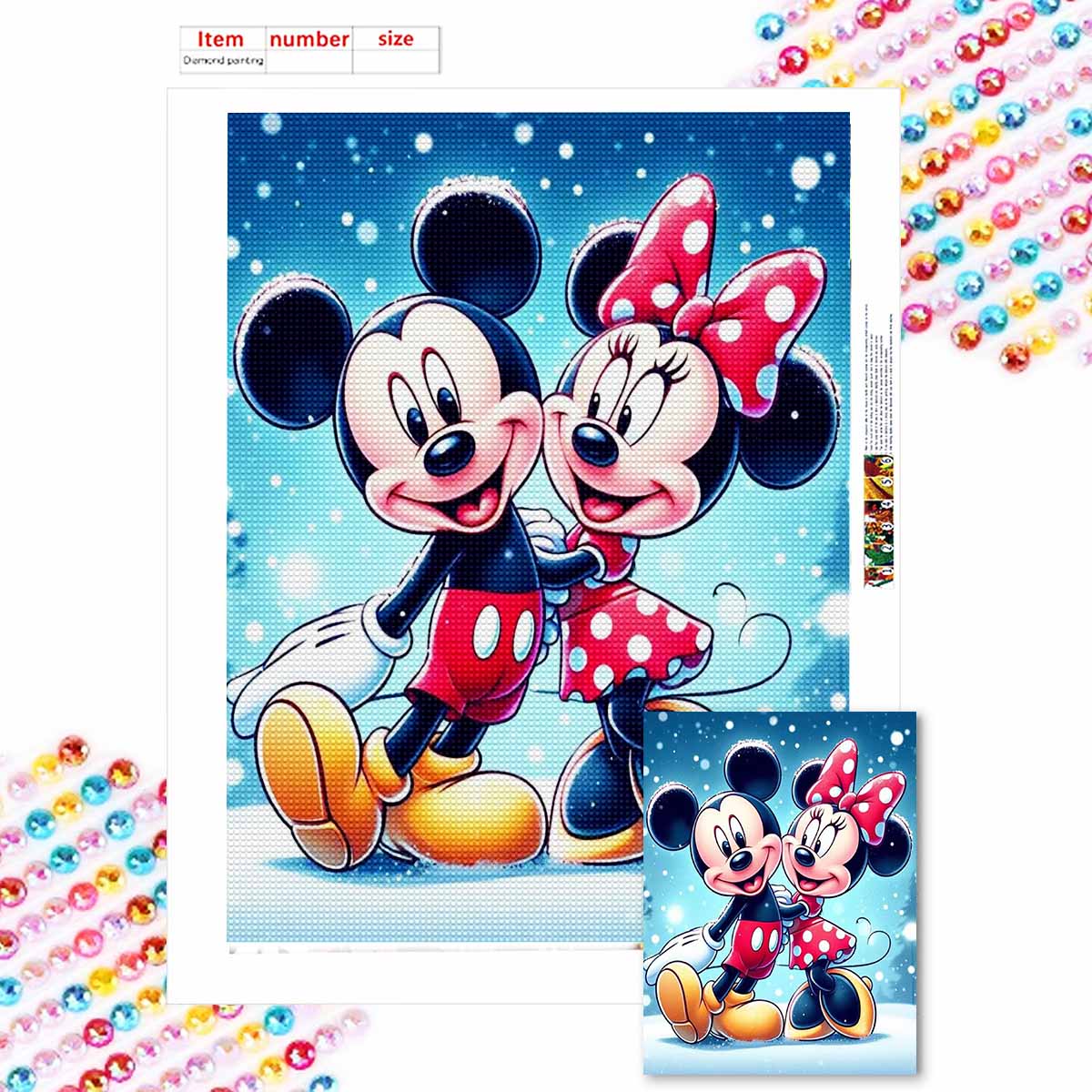 

Полная круглая алмазная живопись Микки Маус и Минни Арт Стразовая картина Мозаика DIY 5D Вышивка крестом Домашнее украшение Round 20x30cm