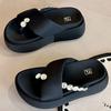 Women's Shoes 2025 Summer New Rhinestone Pinch Cold Slippers Outside Casual Muffin Thick Sole Heightening Round Head Beach Shoes