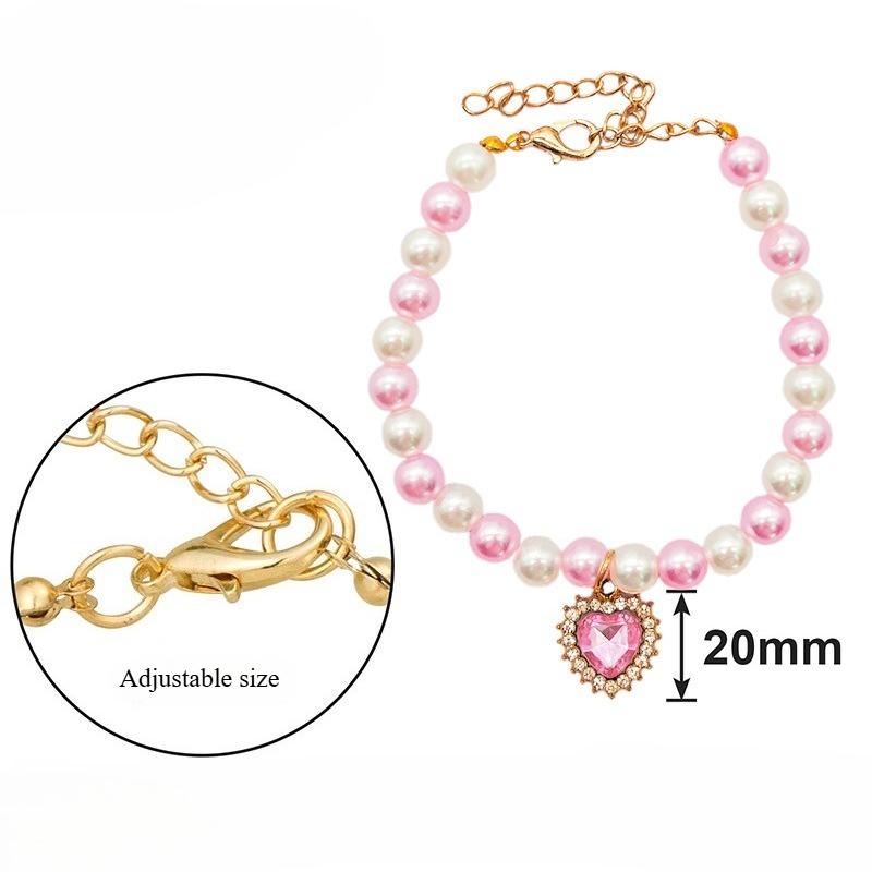 Pet Pearl Necklace, Heart, Crystal Pendant, Cat Collar, Puppy, Teddy Bear, Cute Neck Decoration, Cat Gift, Dog Gift