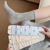 Women's Gray Lace Bow Mid-Calf Cotton Socks - Cute, Thin, Sweat-Absorbent, Boneless Design