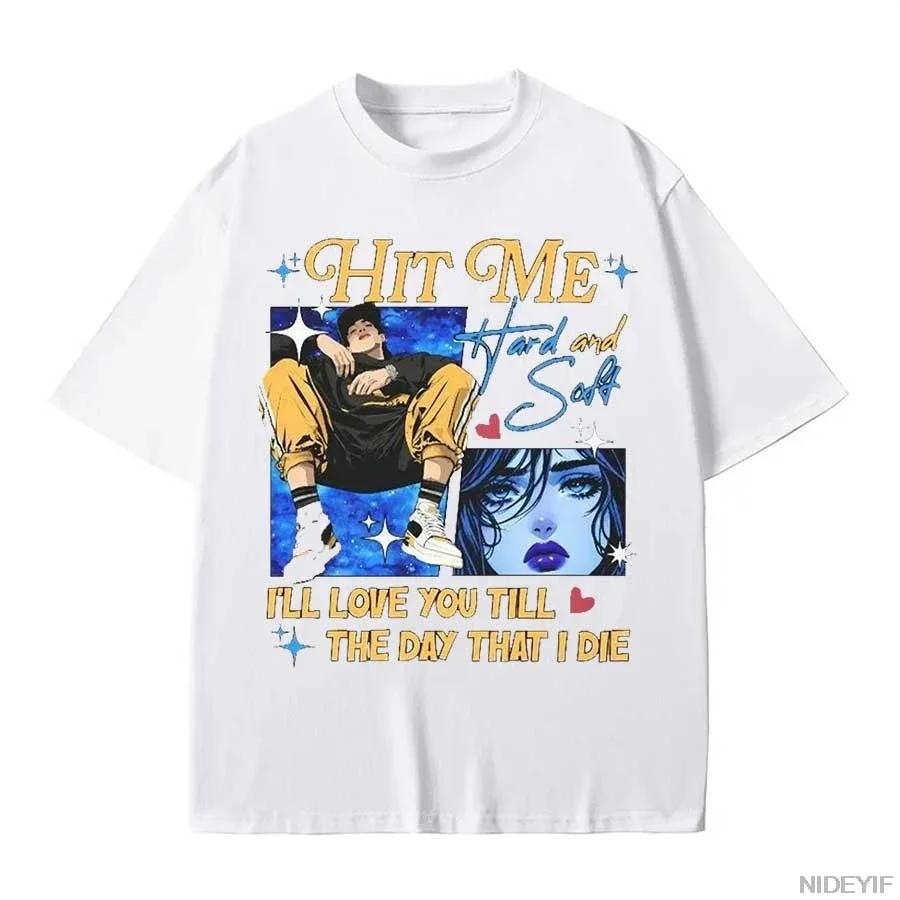 World tour T-shirt hip-hop pure cotton B-Billie top round neck short sleeve Eilish women s T-shirt, pictures and text genderless