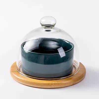 Japanese Tableware Black Ceramic Dessert Bowl Fruit Platter Creative Glass Cover Household Snack Plate Dried Fruit Cake Plate