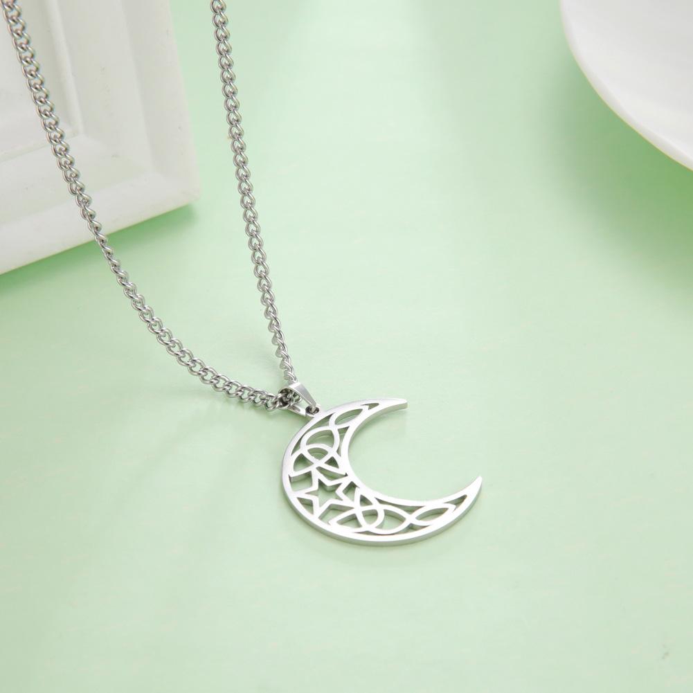 

Ожерелье из нержавеющей стали в форме полумесяца, винтажный амулет в виде пентаграммы, подарок