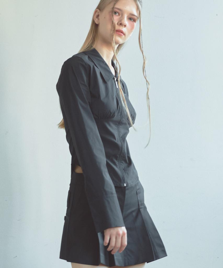 ETRE AU SOMMET Corset Zip-Up Blouse (Black)
