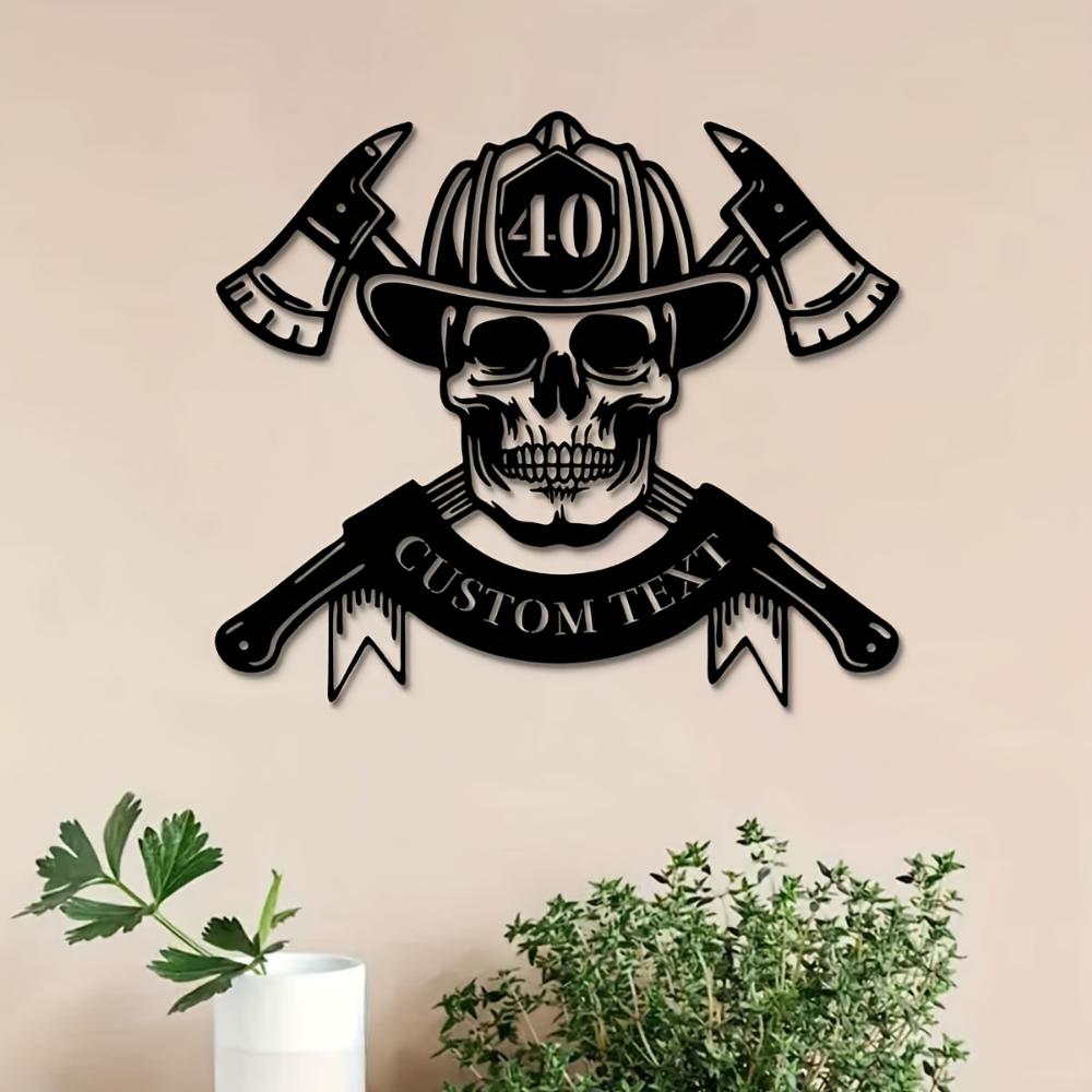 Metal Skull Axe Wall Art Firefighter Decor Indoor Outdoor Cottage Home