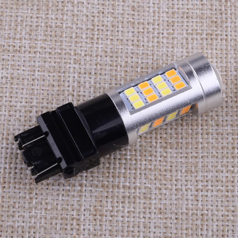 2Pcs Error Free White Amber 3157 LED Switchback DRL Turn Signal Parking Light Bulbs DC 12V