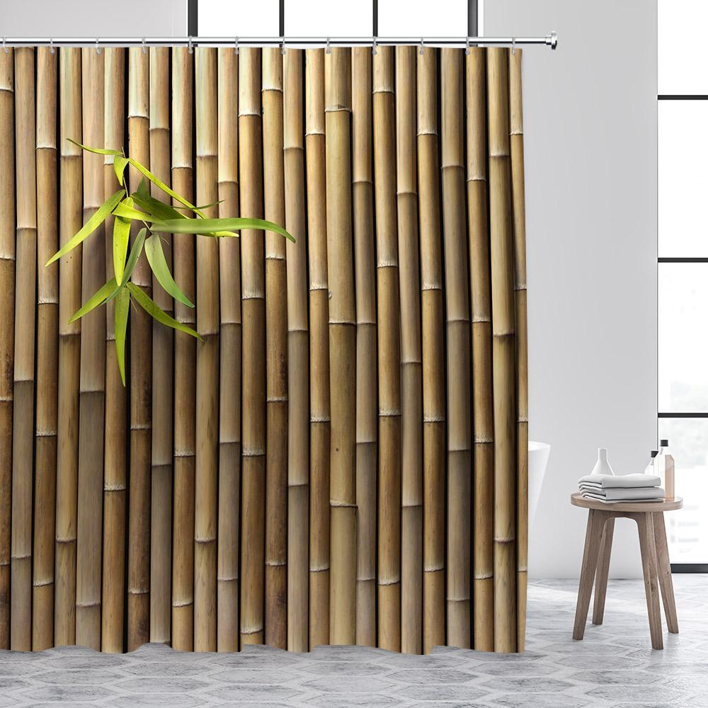 Zen Shower Curtain Green Bamboo Buddha Pink Orchid Lotus Swan Spa Nature Scenery Bathroom Curtains Fabric Home Decor with Hooks