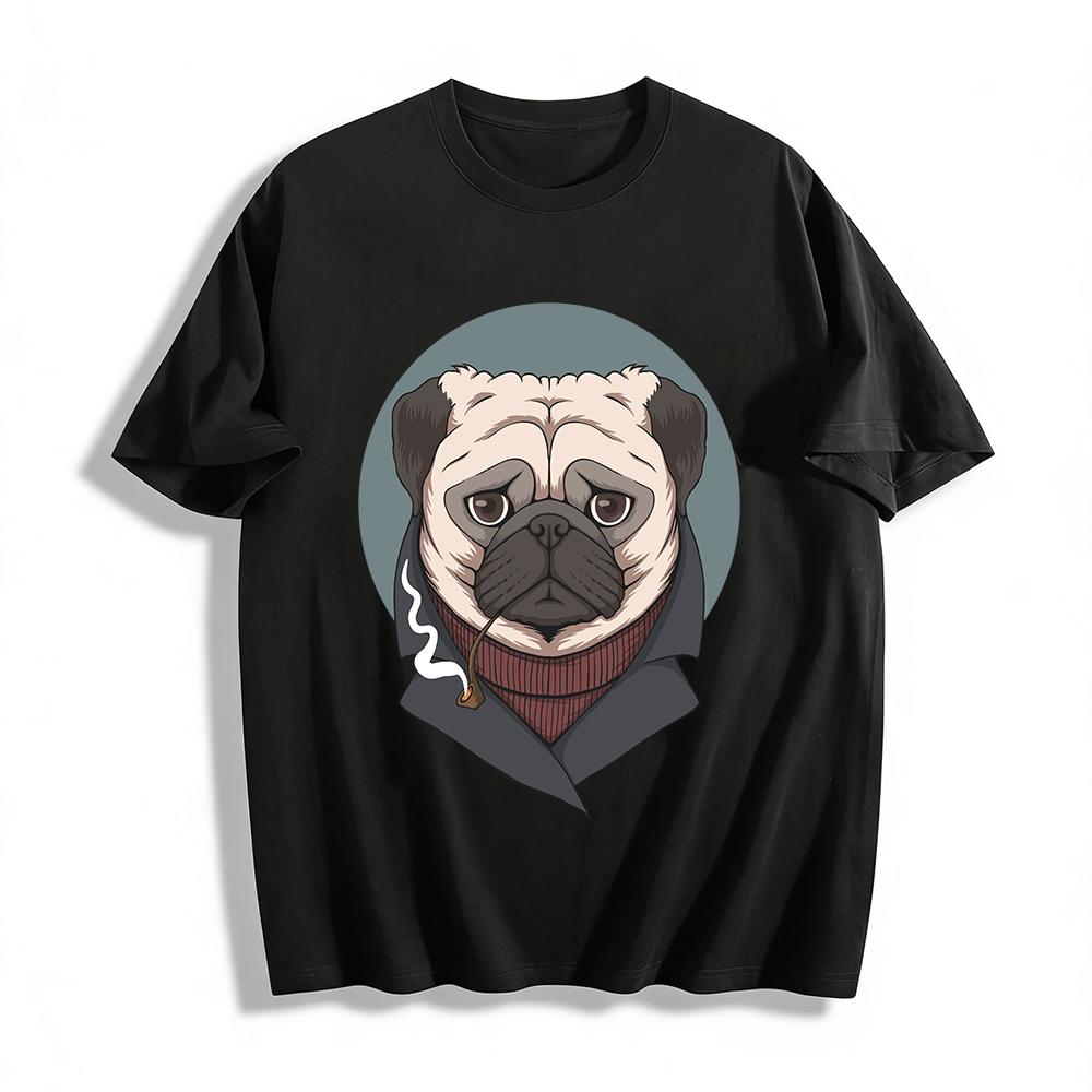 Vintage Cool Pug Print Top Trendy Animal Graphic Casual T-Shirt Pure cotton T-shirt XXS