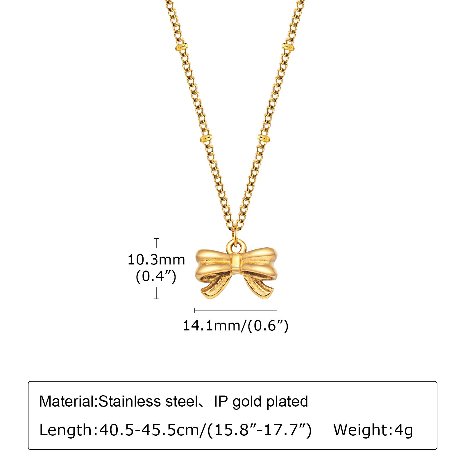Gold Plated Charm Necklace,Stainless Steel Bow Pendant Necklace for Women,Trendy Charm Waterproof Wedding Choker Jewelry