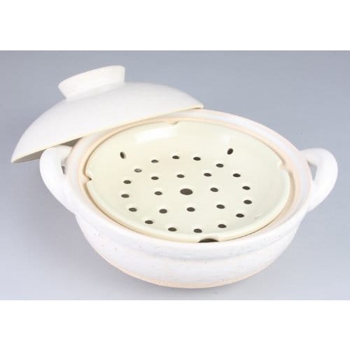 Hasegawa Healthy Earthenware Steamer, Large, 31 Cm, 3000 Ml Capacity, Serves 3-5, Direct Heat Only, White, Iga Ware, Made In Japan, ZW-19