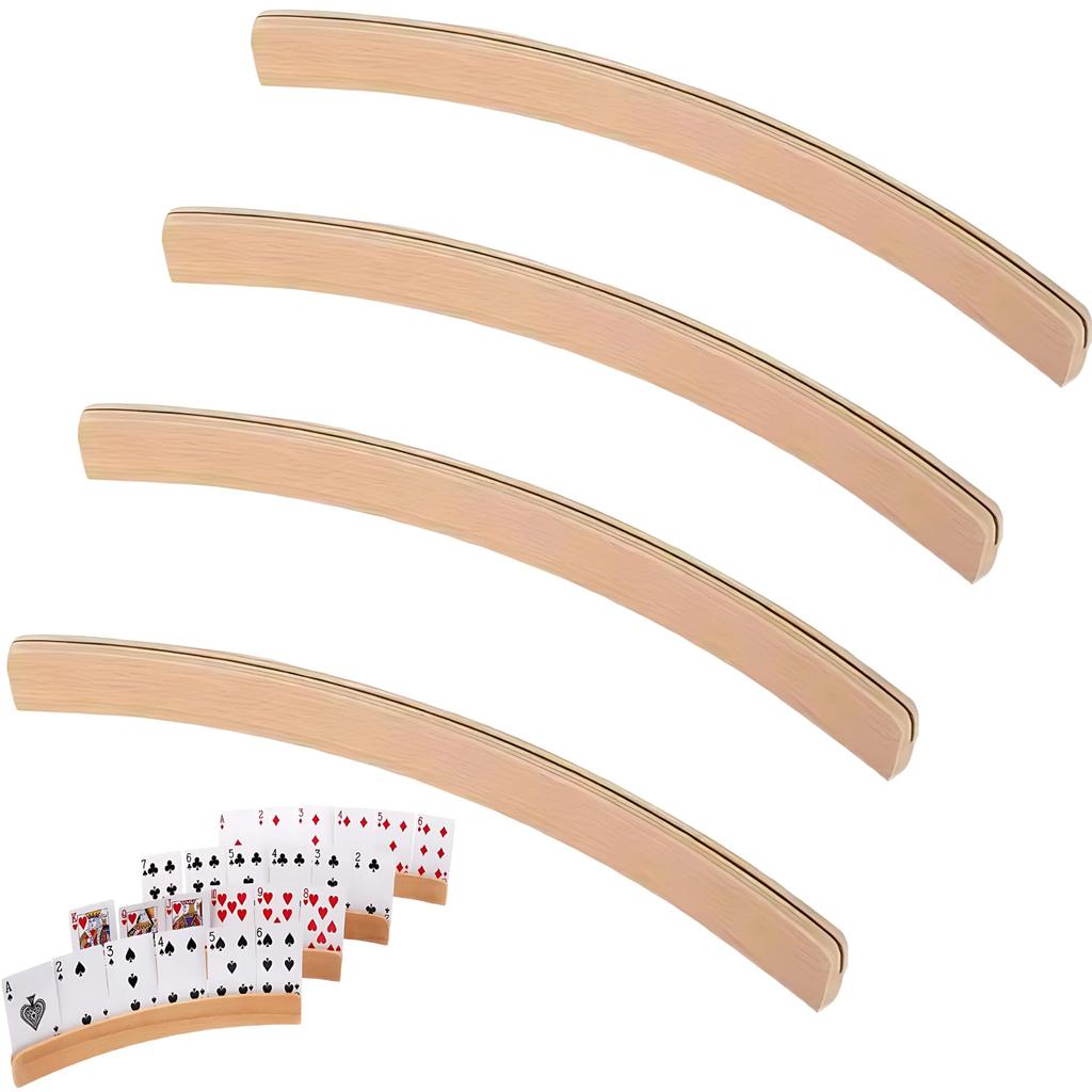 Mellbo Curved Wooden Playing Card Holders Set of 4 Privacy Screen Hands Free Stands for Board Games 33 X 3.5 1 Cm