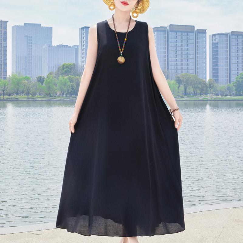 Elegant Sleeveless Dress Summer Fashion Casual Loose Vintage Print Long Dresses for Women Summer Clothes