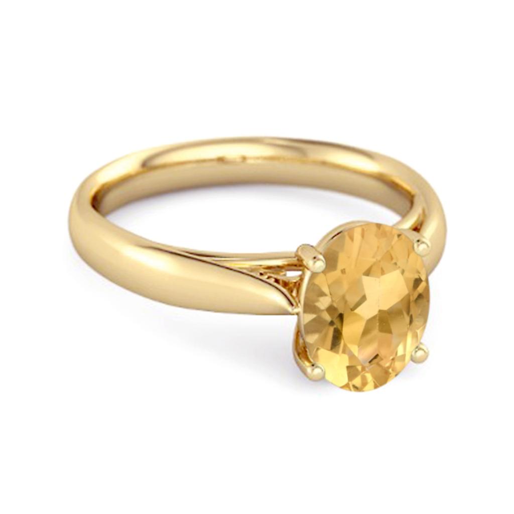 Citrine Classic Solitaire Design Ring - 925 Sterling Silver Gold Vermeil
