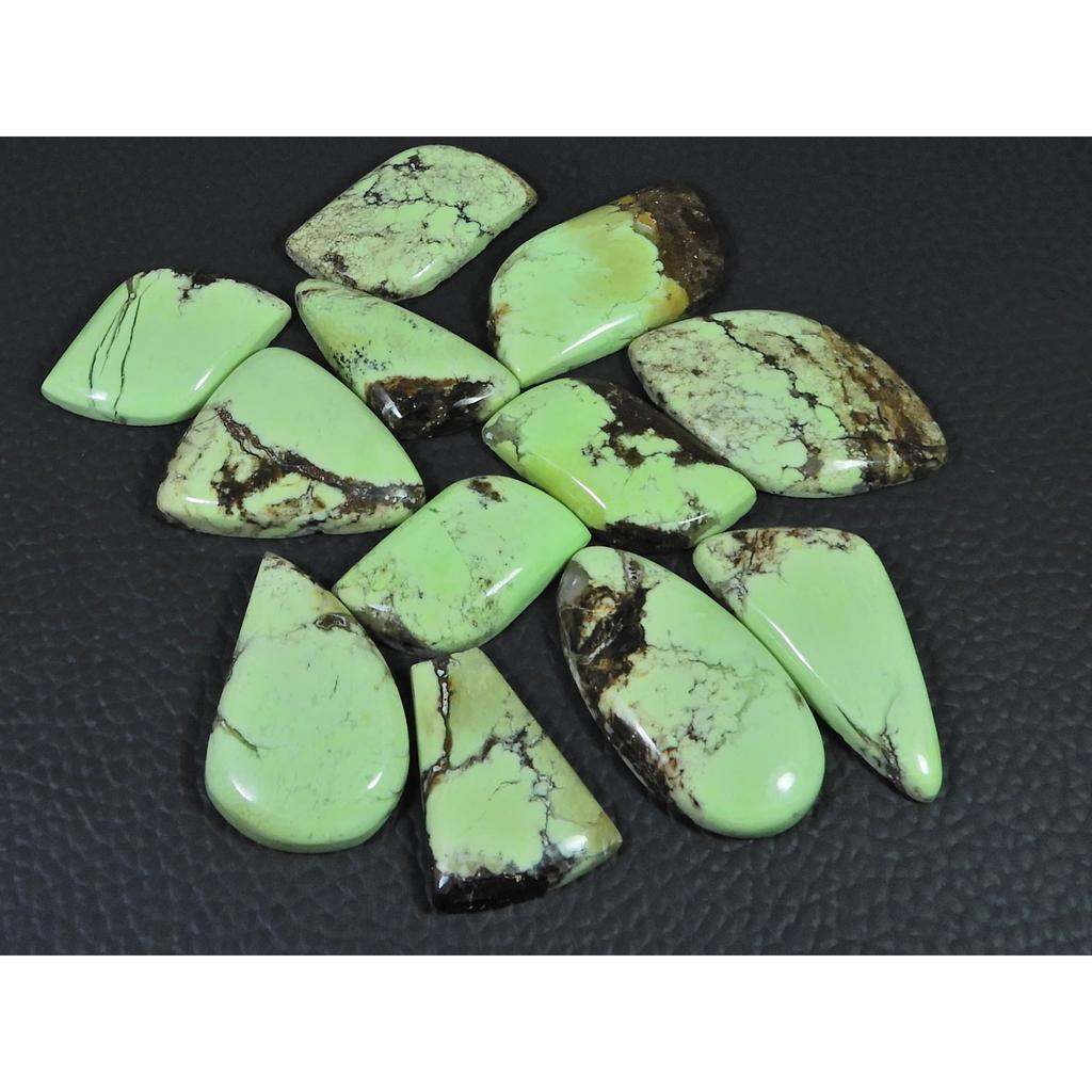 238Cts. Natural Lemon Chrysoprase Fancy Cabochon Loose Gemstone 12 Pcs Lot C-2498