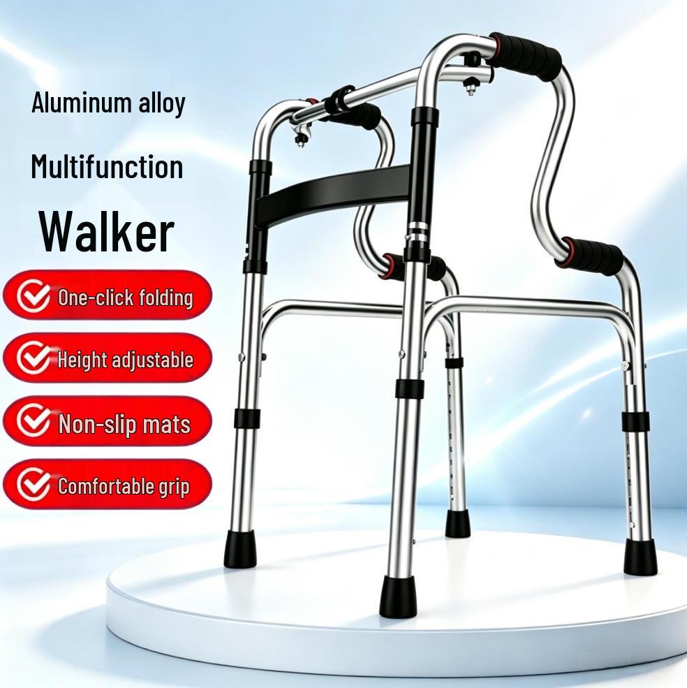 Foldable Aluminum Walker with Adjustable Height, Non-slip Design, Ideal for Elderly Rehabilitation Aluminum Alloy Dual Bend Walker