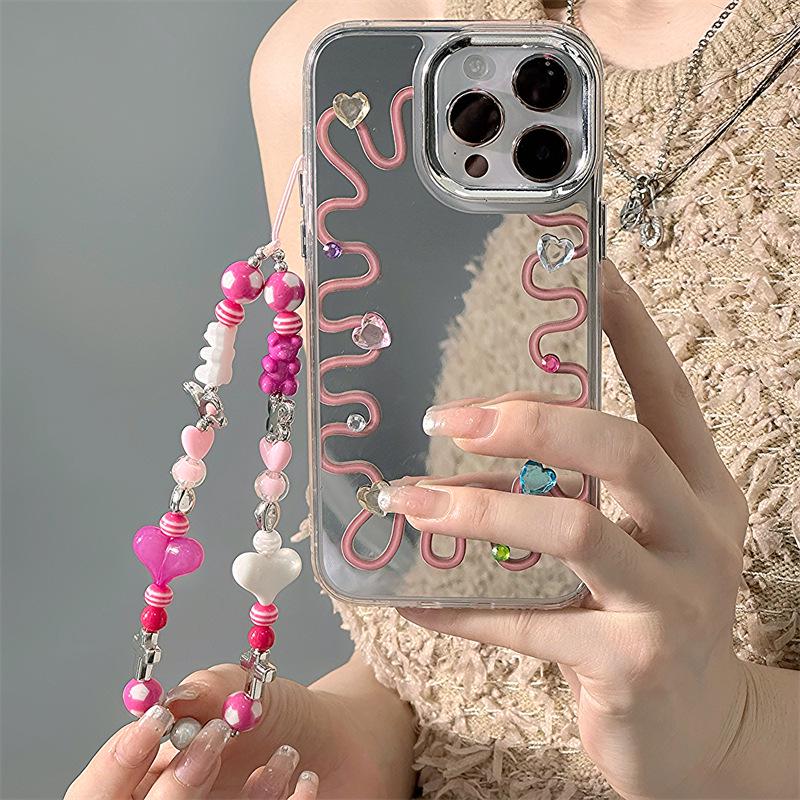 Zhitai iPhone 16 Case: Compatible with iPhone 15, Features 3-in-1 Mirror, Bracelet, and Diamond Decoration for 12 Pro Max, 14 Pro