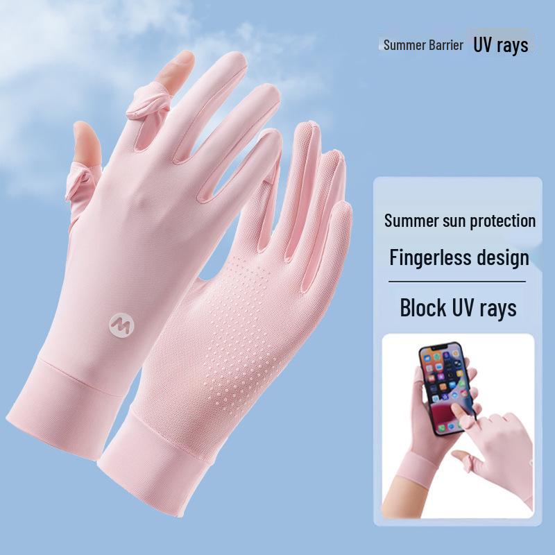 Breathable Ice Silk Fingerless UV Protection Driving and Cycling Gloves