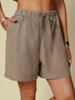 2024 Women's Cotton Linen Loose Casual Shorts with Elastic Waist and Drawstring
