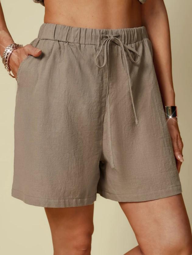 2024 Women's Cotton Linen Loose Casual Shorts with Elastic Waist and Drawstring