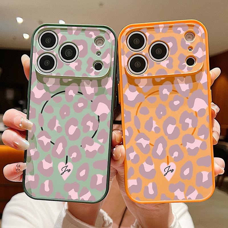 Case For iPhone 17 Pro Max Pink Leopard Print Magnetic For Magsafe Hybrid Slim Matte Cover For iPhone 16 15 14 13 Pro Max