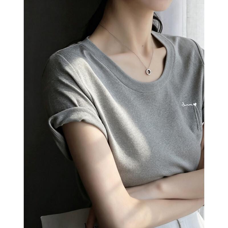 Demana Fresh Cloud Cotton Embroidered Crew Neck Short Sleeve T-Shirt