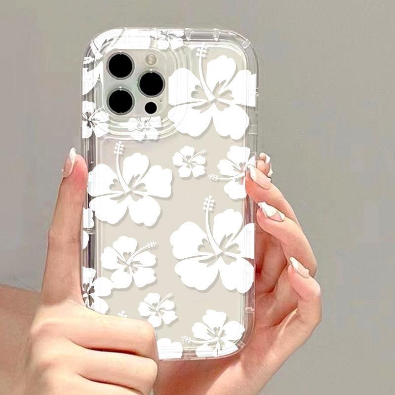 Big White Flower for iPhone17promax Mobile Phone Case Apple 14 Large Hole 12/13 New 15 All-inclusive