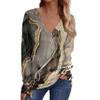 T-shirt Top a Manica Lunga da Donna Casual con Scollo a V, Stampa, Bottoni Decorativi, Top per Donna, Top e Bluse da Donna, Top Eleganti