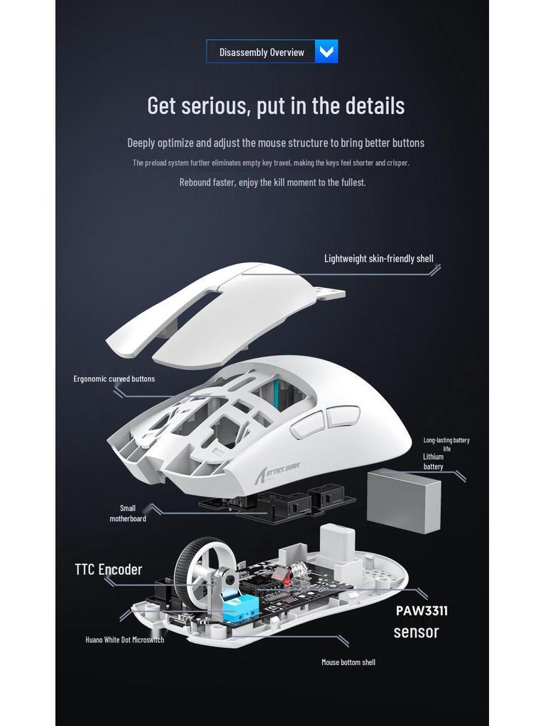 Attack Shark X11 Wireless Gaming Mouse - Lightweight Tri-Mode Bluetooth with RGB Charging
