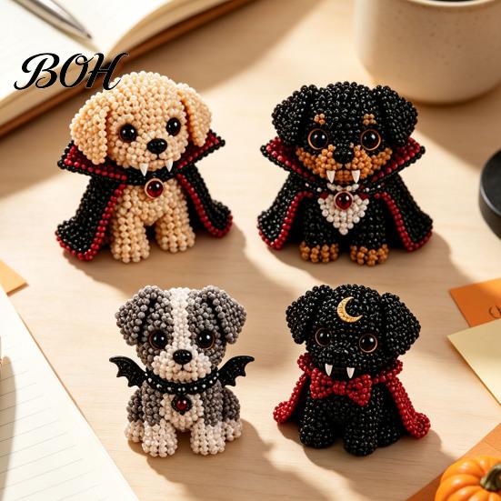 Creative Hobby Sets Halloween Dog Bead Art Set, DIY 4 Beaded Puppy Figurines, 3D Craft Kit for Kids Adults Teens, Holiday Decoration Handmade