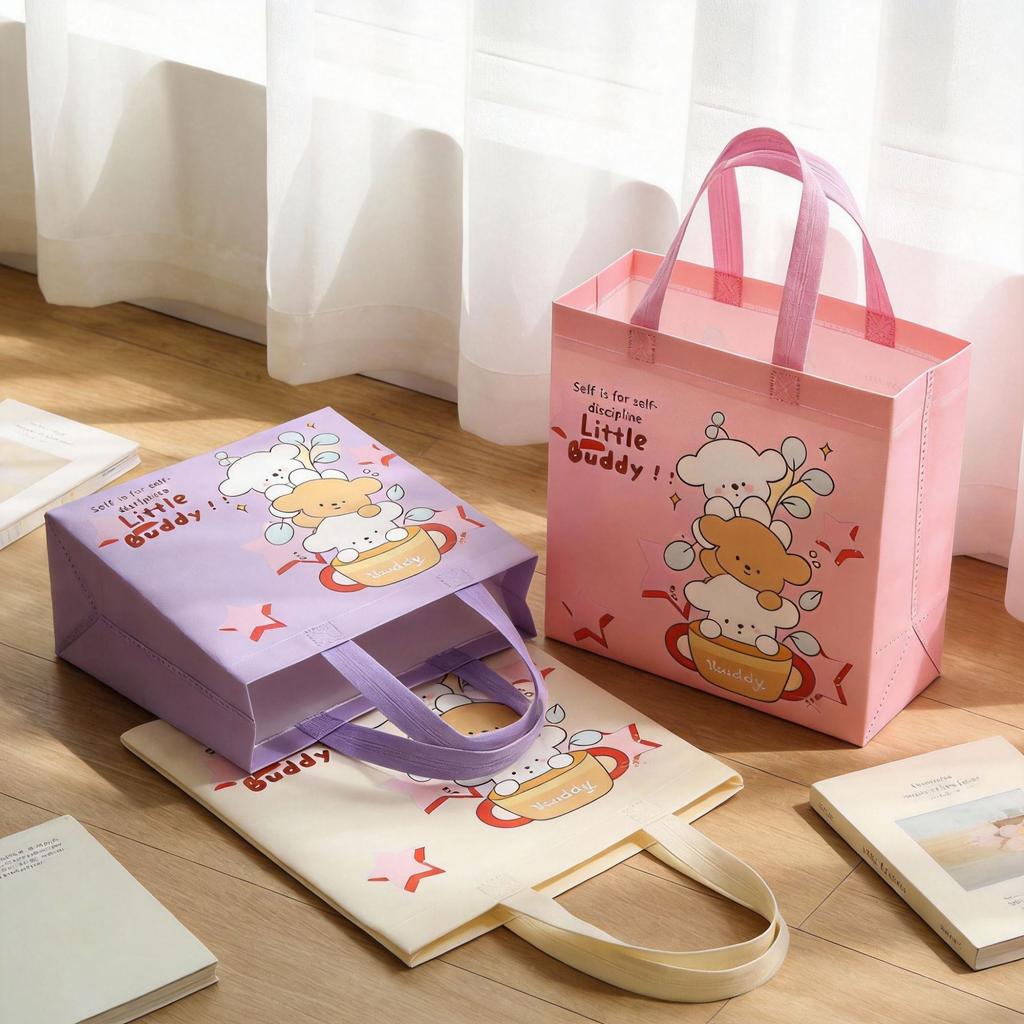 12pcs Children Day Canvas Gift Tote Bags Cute Cartoon Bags for Kids Party Birthday Party Favor Kindergarten School Gift Bags