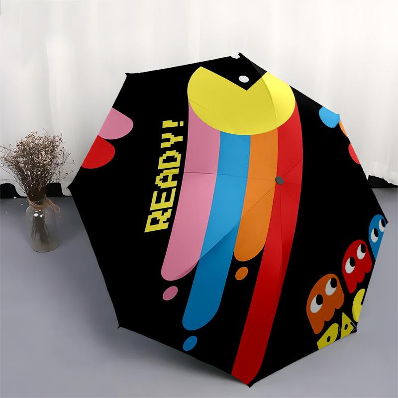 Pac-Man, Retro Themed Automatic Opening and Closing Umbrella, Compact Travel Umbrella, Lightweight and Portable, Suitable for Beach Commutin